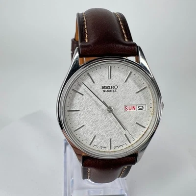 Seiko Dress Watch Men 34mm Frost Dial Silver Tone Day Date 7n43-8A89 New Battery - Image 1 of 4