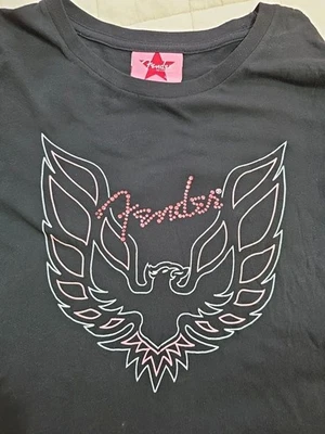 Camiseta Fender Baby Vintage Y2K Feminina Extra Grande Preta Grunge Strass Motociclista Gótico - Imagem 1 de 4