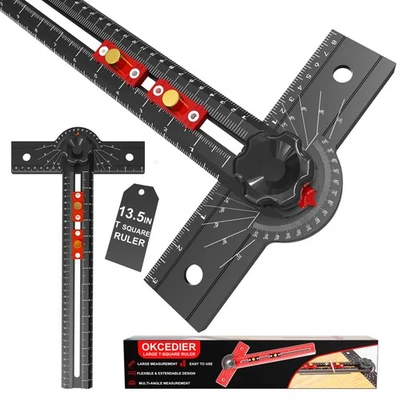Woodworking T Square Ruler, 13.5 Inch Adjustable Angle 15-165° Measurement To... - Image 1 of 4