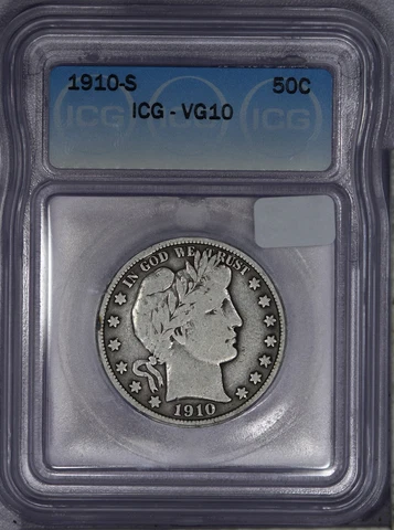 1910-S Barber Half Dollar 50c ICG VG10 Cover