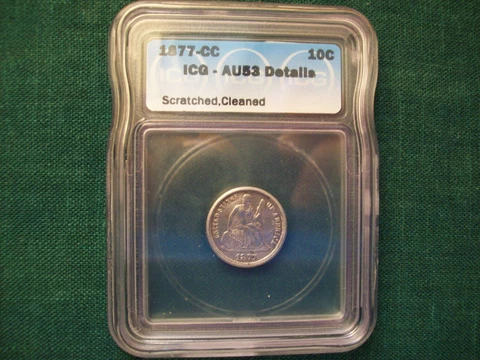 1877-CC Seated Liberty Dime (.10c) Type 2 reverse - ICG AU53 (Details) Cover