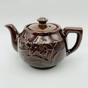 Hadson Teapot Iris Redware w Mismatched Lid Dark Brown Betty Vintage 3.5” - Picture 1 of 12