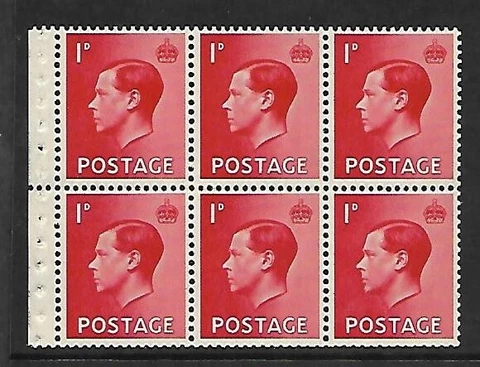 Sg Spec PB2 EDVIII 1d Booklet Pane - Inverted Wmk - Perf P - Ref 25928 Cover
