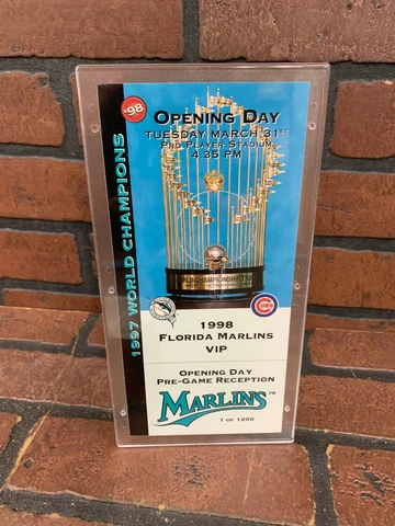 1998 Florida Marlins Opening Day Pre Game Reception VIP ticket and Frame Cover