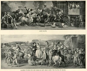 John Gilpin y Alured Fitzwater escena de boda caballos gente del pueblo 1902 impresión artística - Imagen 1 de 2