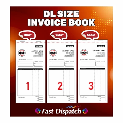 3 X DL SIZE PERSONALISED DUPLICATE INVOICE BOOK - 50 SET - NCR PAD PRINT - PRINT - Image 1 of 2