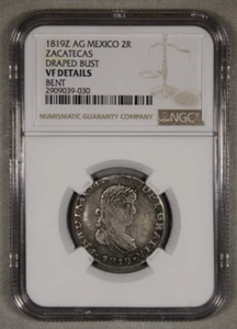 1819 Z AG Zacatecas Mexico Silver 2 Reales Large Crown NGC VF Details Bent - Picture 1 of 4