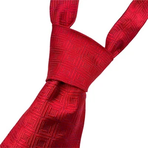 BRUNO PIATTELLI Tie Mens Red Geometric Square 100% Silk Necktie Made USA - Picture 1 of 4