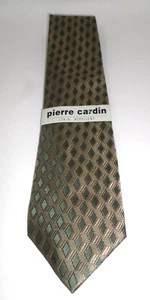 Pierre Cardin Men's Tie 100% Silk Stain Repellant Brown Green Diamond Print NEW - Picture 1 of 6