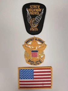 OHIO STATE Highway Patrol POLIZEI schützen & dienen USA FLAGGE Nähen Aufbügeln PATCH SET - Bild 1 von 1