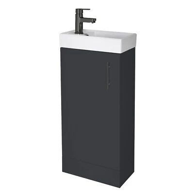 Nuie 400mm Compact Floorstanding 1-Door Vanity Unit & Wash Basin Black Handle
