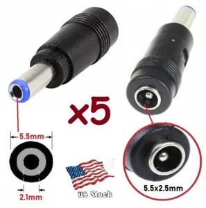 x5 DC Power 5.5x2.1mm Macho Plug a 5.5x2.5mm Hembra Jack Adaptador Conector (D) - Imagen 1 de 7