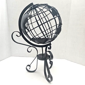 Large Black 15" Tall Hand Rotating TabIe/Desktop Metal World Globe/Very Good. - Picture 1 of 4