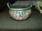 Antique Weller Art Pottery Matte Green Woodcraft Handled  Basket Planter 8.5 "