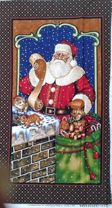 ~ BABBO NATALE CONSEGNA CANE E GATTO ~ pannello in tessuto natale tesori senza tempo - Foto 1 di 1