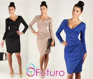 Womens Very Elegant Wiggle Dress V-Neck Pencil Party Formal Sizes 8 -18 FA222 - Picture 1 of 7