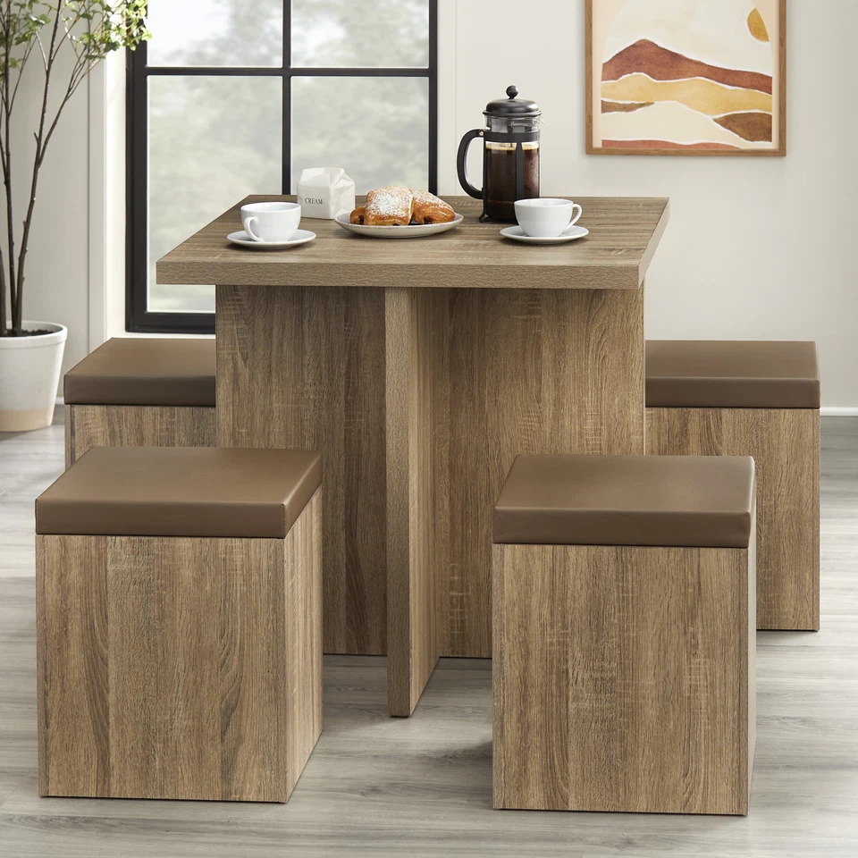 Small Dining Kitchen Table And Chairs Set For 4 With Seat Cushions And Storage - Image 1 of 4