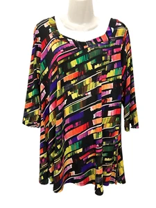 Fashque Studio Top Tunic Stretch Pullover Abstract Black Vibrant Cross back XL - Picture 1 of 9
