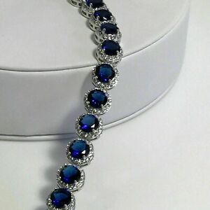 12CT Round Lab Created Sapphire Diamond Women's Bracelet 14K White Gold Plated