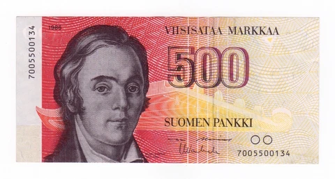 ✔ Finland 500 Markkaa 1986 P-116 banknote n.7005500134 Finnish money PRE-EURO Cover