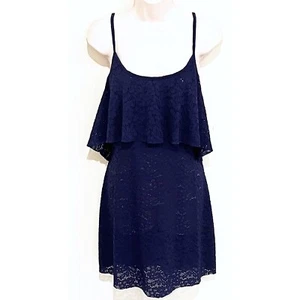 NWT Betsey Johnson navy blue floral lace pullover scoop neck mini dress medium - Picture 1 of 10