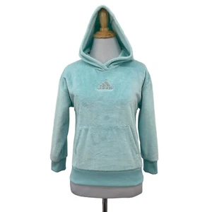 Adidas Faux Fur Hoodie Girls Youth S Small Ice Frappe Soft Fleece Sweatshirt - Picture 1 of 11