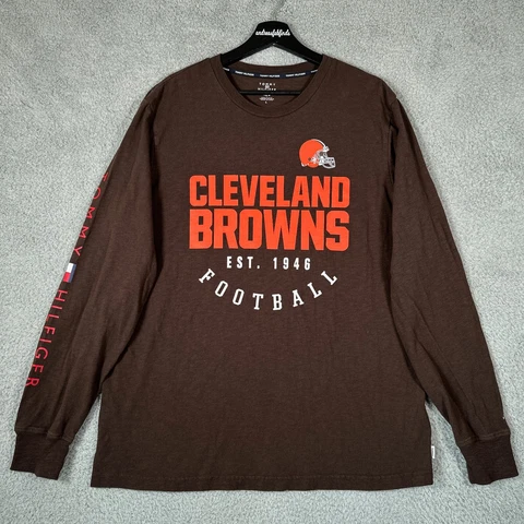 Cleveland Browns Shirt Mens Large Brown Tommy Hilfiger X NFL Peter Long Sleeve Cover