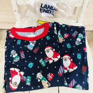 New Lands End Boys Size 14 Pjs 2 Piece Christmas Santa Pajamas Shirt Pants NWT - Picture 1 of 6