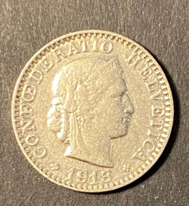 Switzerland 1913 B - 20 Rappen Coin UNC VAMPIRE Teething - Picture 1 of 3