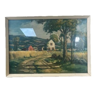 Peaceful Valley Philip Shumaker Litho Print 1950s Glass Fronted Frame 70x50cm - Picture 1 of 7