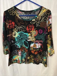 Investments Petites Sz PM Multicolor Blouse 3/4 Sleeves - Picture 1 of 5
