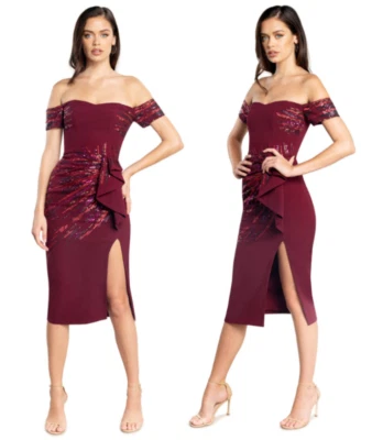 Vestido de cóctel Dress the Population Alani con lentejuelas y hombros descubiertos talla S $268 Foto 1 de 4