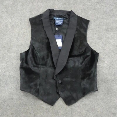 Ralph Lauren Vest Womens 8 Blue Label Black Silk Sleeveless Calf Hair Collar D - Image 1 of 4