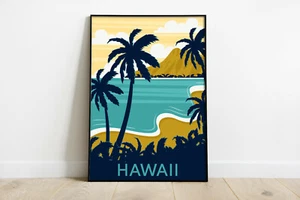 Hawaii travel poster, Hawaii retro wall print, Hawaii beach wall decor 1 - Picture 1 of 5