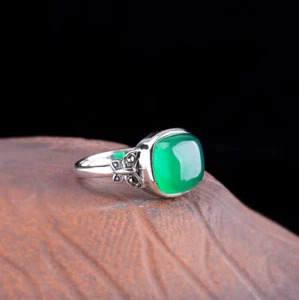 I03 Anello Quadrato Verde Agata Farfalla Argento 925 Misura Regolabile - Foto 1 di 11