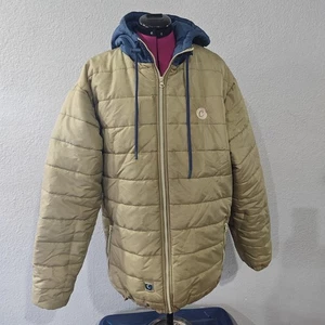 Cookies Men's Puffer Jacket Tan With Blue Hood Zip XL - Picture 1 of 10