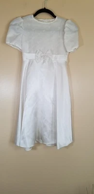 White Satin A-line Girls First Communion Flower Girl Dress Ankle Length Size 8 - Image 1 of 3