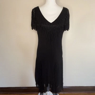 Vestido de cóctel vintage Jakara Little negro con cuentas forrado de bruja reforzado talla 8 Foto 1 de 4