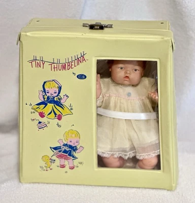 1960s Tiny Thumbelina 14" OTT-14 IDEAL Baby Doll WORKING Knob With Carrying Case - Image 1 of 4