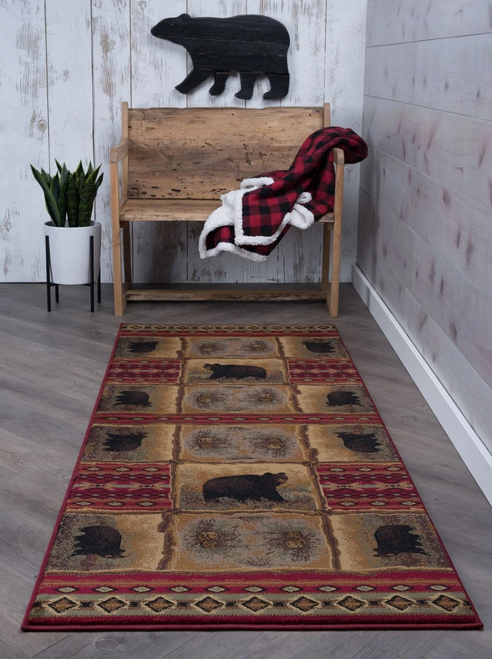 Red Bears Southwestern Cabin Nature Print Runner 6570 - Aprx 2' 7" x 7' 3" - Image 1 of 4