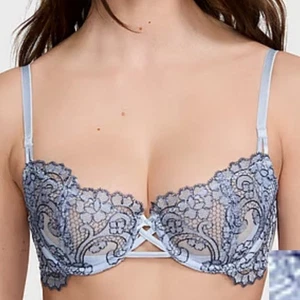 Victoria’s Secret DA Balconette BH blau bestickt Netz & Spitze 38DDD neu mit Etikett - Bild 1 von 4