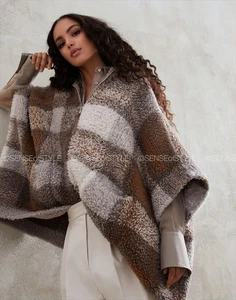 Brunello Cucinelli Cashmere Knit Hooded Poncho Top Sweater Fleecy Teddy Size S - Picture 1 of 9