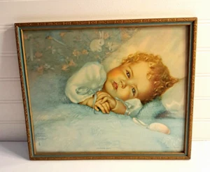 Annie Benson Muller Antique Frame 10x12 Baby "Heavens Gift" Lithograph 1920s era - Picture 1 of 11
