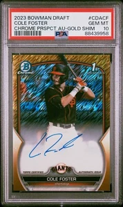 2023 Bowman Draft Cole Foster Auto Gold Shimmer /50 PSA 10 RC 1st Bowman Pop 1 - Picture 1 of 2