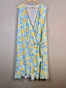 Lands' End Citrus Lemon Lime Women's 3X Ruffle Hem Wrap Sun Dress Swim Coverup - Picture 1 of 15