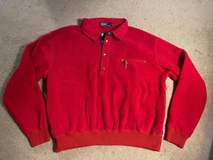 Polo Ralph Lauren Sweater M Red Fleece USA Made 1/4 Button Pull Over Rare Vtg - Picture 1 of 7