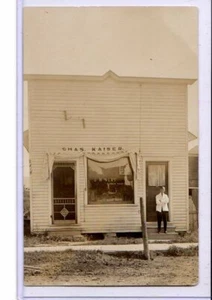 Real Photo Postcard RPPC - Chas Kaiser Barber U R Next Barber Shop Belleville WI - Picture 1 of 3