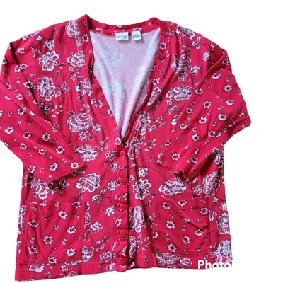 Women's IZOD Cardigan PLUS 1x Red, Floral — 第 1/2 张图片