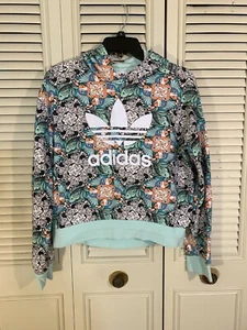 Adidas Youth Turquoise Zoo Print Logo Pullover Hoodie Sweatshirt Size L Girls - Picture 1 of 5