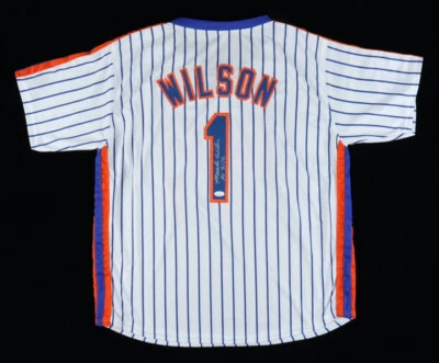 Mookie Wilson Signed New York Mets Pinstriped Jersey Inscribed "86 WSC" (JSA) CF - Image 1 of 4